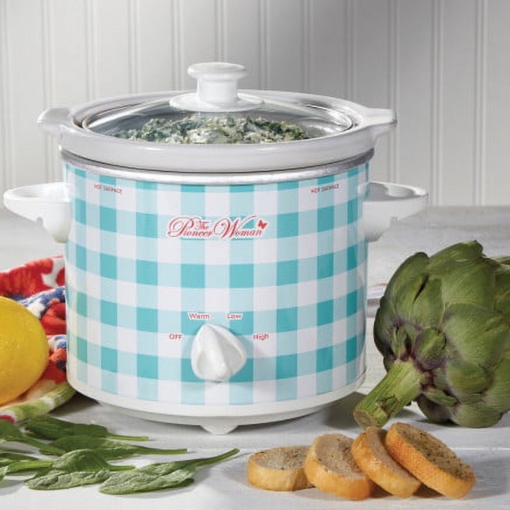 1.5 quart Teal Gingham slow cooker